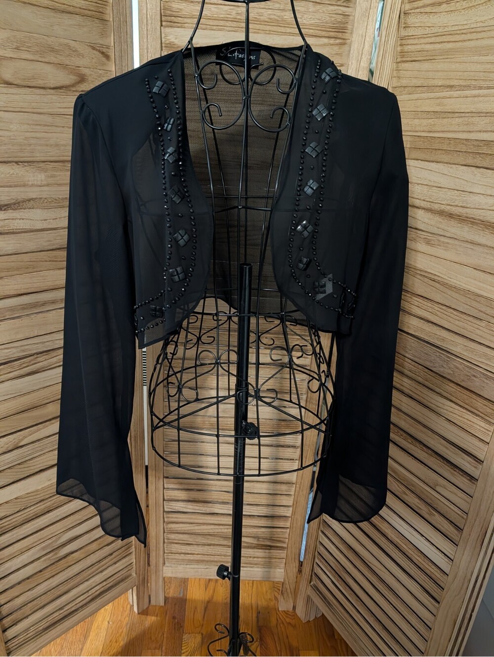 SL Fashion Black Vintage sheer beaded Accents Shawl / Shrug Size 14